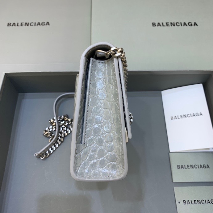 Balenciaga Big Hourglass Wallet With Chain Crocodile Embossed Shoulder Bag Gray